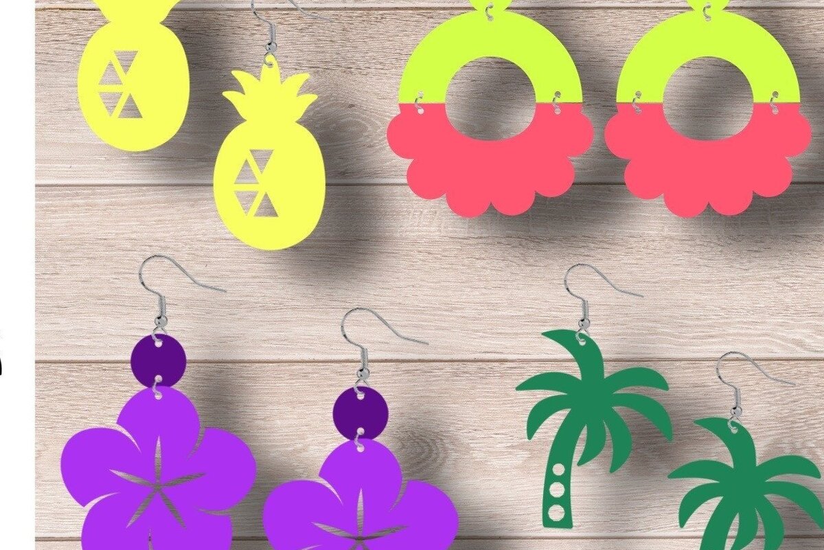 Σετ των 3 Intra απο ξύλο plywood 3mm-4mm πάχος – Καλοκαιρινά σκουλαρίκια, Tropical Δίασταση  5x5 cm INTRAFABR-33010988