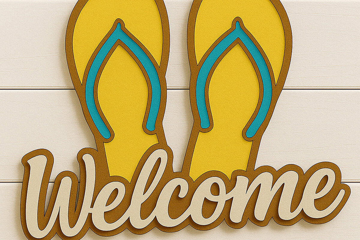 Σετ των 2 Intra απο ξύλο plywood 3mm-4mm πάχος – Summer Flip-Flop καλωσορίσματος Δίασταση  20x20 cm INTRAFABR-122866941