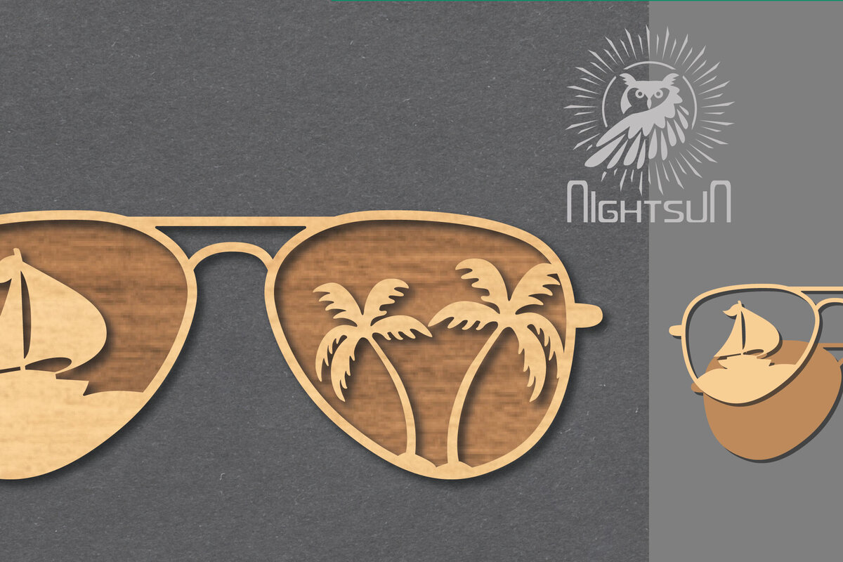 Σετ των 2 Intra απο ξύλο plywood 3mm-4mm πάχος – Θερινά γυαλιά κοπής με λέιζερ διακόσμηση 3 Δίασταση  20x20 cm INTRAFABR-118603842