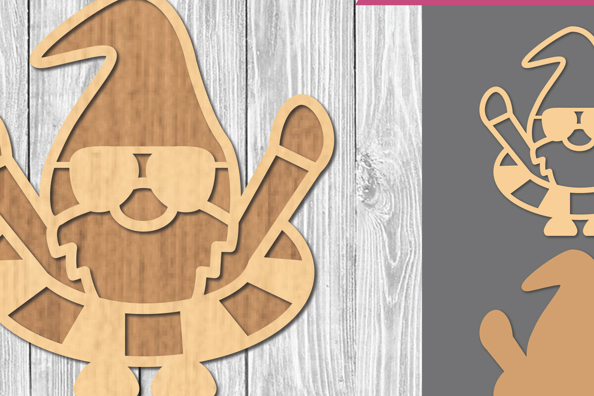 Σετ των 2 Intra απο ξύλο plywood 3mm-4mm πάχος – Summer Gnome Decoration 2 Δίασταση  20x20 cm INTRAFABR-109411964