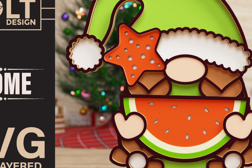 Σετ των 2 Intra απο ξύλο plywood 3mm-4mm πάχος – Summer Gnome Papercut 3D Δίασταση  20x20 cm INTRAFABR-73394474