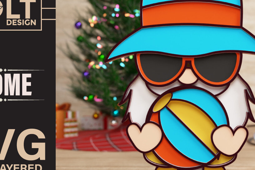 Σετ των 2 Intra απο ξύλο plywood 3mm-4mm πάχος – Summer Gnome Papercut 3D Δίασταση  20x20 cm INTRAFABR-73394568