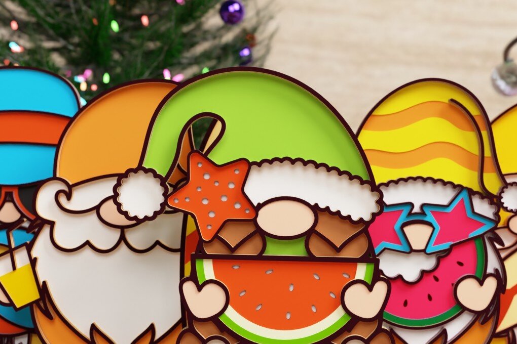 Σετ των 2 Intra απο ξύλο plywood 3mm-4mm πάχος – Summer Gnome Papercut 3D Δίασταση  20x20 cm INTRAFABR-73395377