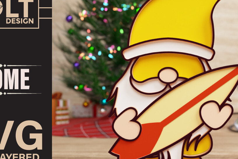 Σετ των 2 Intra απο ξύλο plywood 3mm-4mm πάχος – Summer Gnome Papercut 3D Δίασταση  20x20 cm INTRAFABR-73163842