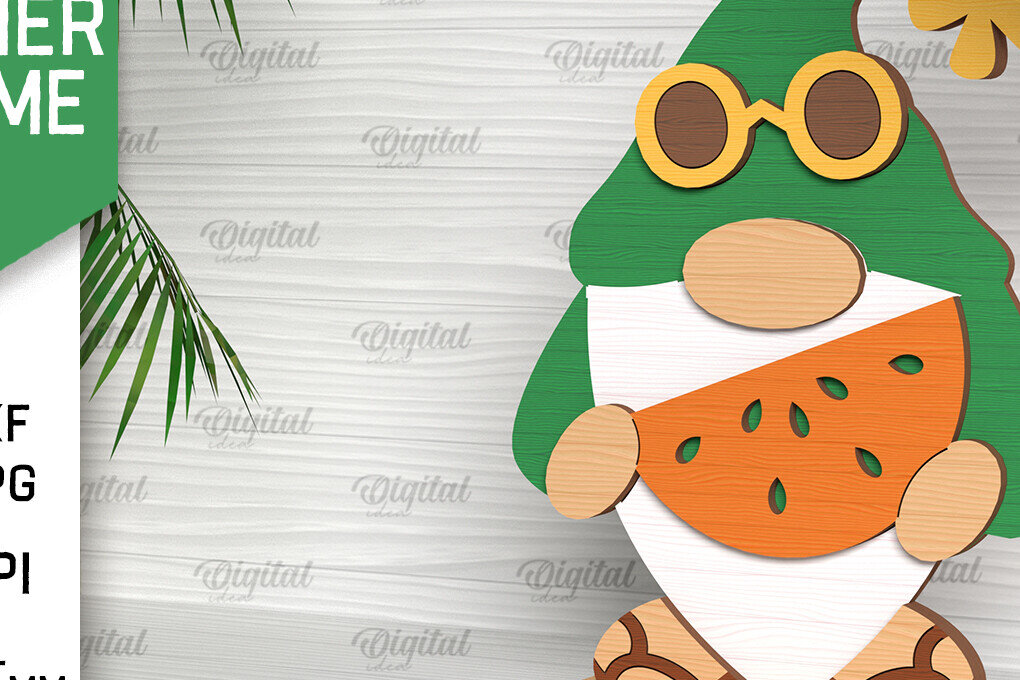 Σετ των 2 Intra απο ξύλο plywood 3mm-4mm πάχος – Καλοκαιρινό Gnome. 3D Layered Gnome Laser Δίασταση  20x20 cm INTRAFABR-101510100