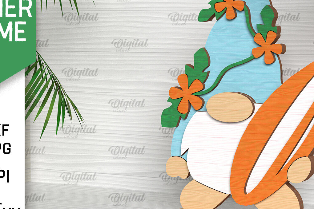 Σετ των 2 Intra απο ξύλο plywood 3mm-4mm πάχος – Καλοκαιρινό Gnome. 3D Layered Gnome Laser Δίασταση  20x20 cm INTRAFABR-96585637