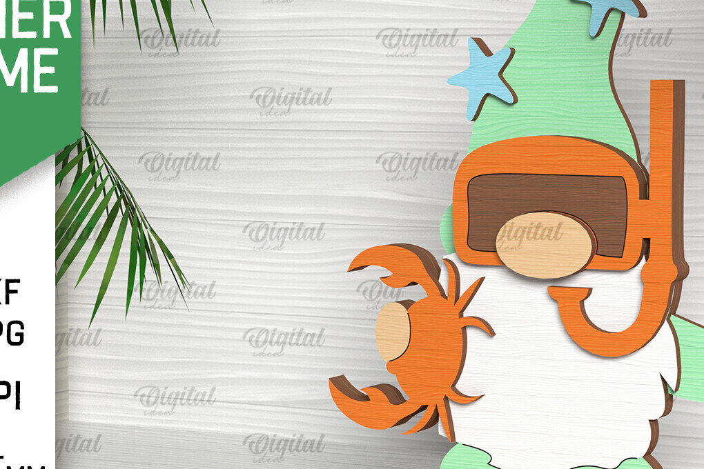 Σετ των 2 Intra απο ξύλο plywood 3mm-4mm πάχος – Καλοκαιρινό Gnome. 3D Layered Gnome Laser Δίασταση  20x20 cm INTRAFABR-96585683