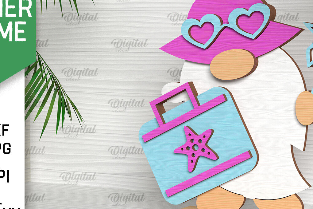 Σετ των 2 Intra απο ξύλο plywood 3mm-4mm πάχος – Καλοκαιρινό Gnome. 3D Layered Gnome Laser Δίασταση  20x20 cm INTRAFABR-96585818