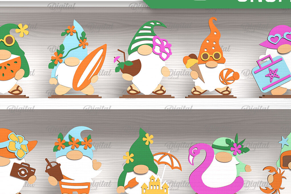 Σετ των 2 Intra απο ξύλο plywood 3mm-4mm πάχος – Πακέτο κοπής με λέιζερ Summer Gnomes Δίασταση  20x20 cm INTRAFABR-96730564