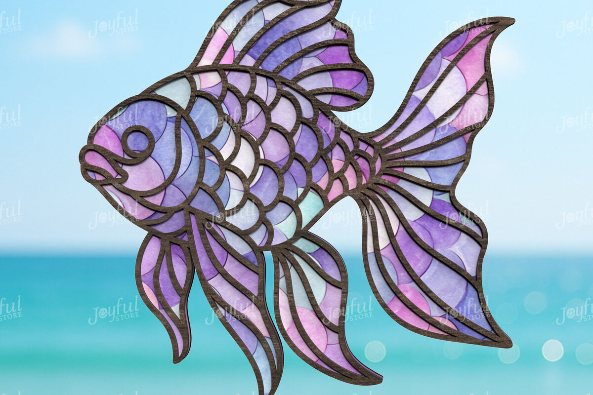 Σετ των 2 Intra απο ξύλο plywood 3mm-4mm πάχος – Summer Goldfish Suncatcher Δίασταση  20x20 cm INTRAFABR-123025415