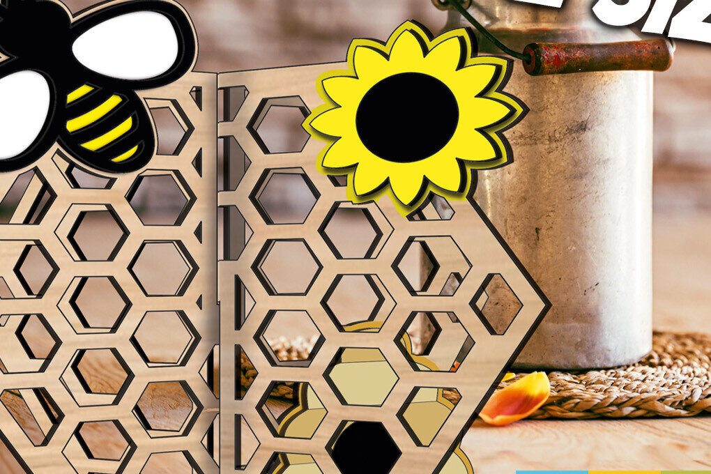 Σετ των 2 Intra απο ξύλο plywood 3mm-4mm πάχος – Καλοκαιρινή κηρήθρα τρισδιάστατη διακόσμηση σπιτιού Bee Δίασταση  20x20 cm INTRAFABR-105822600