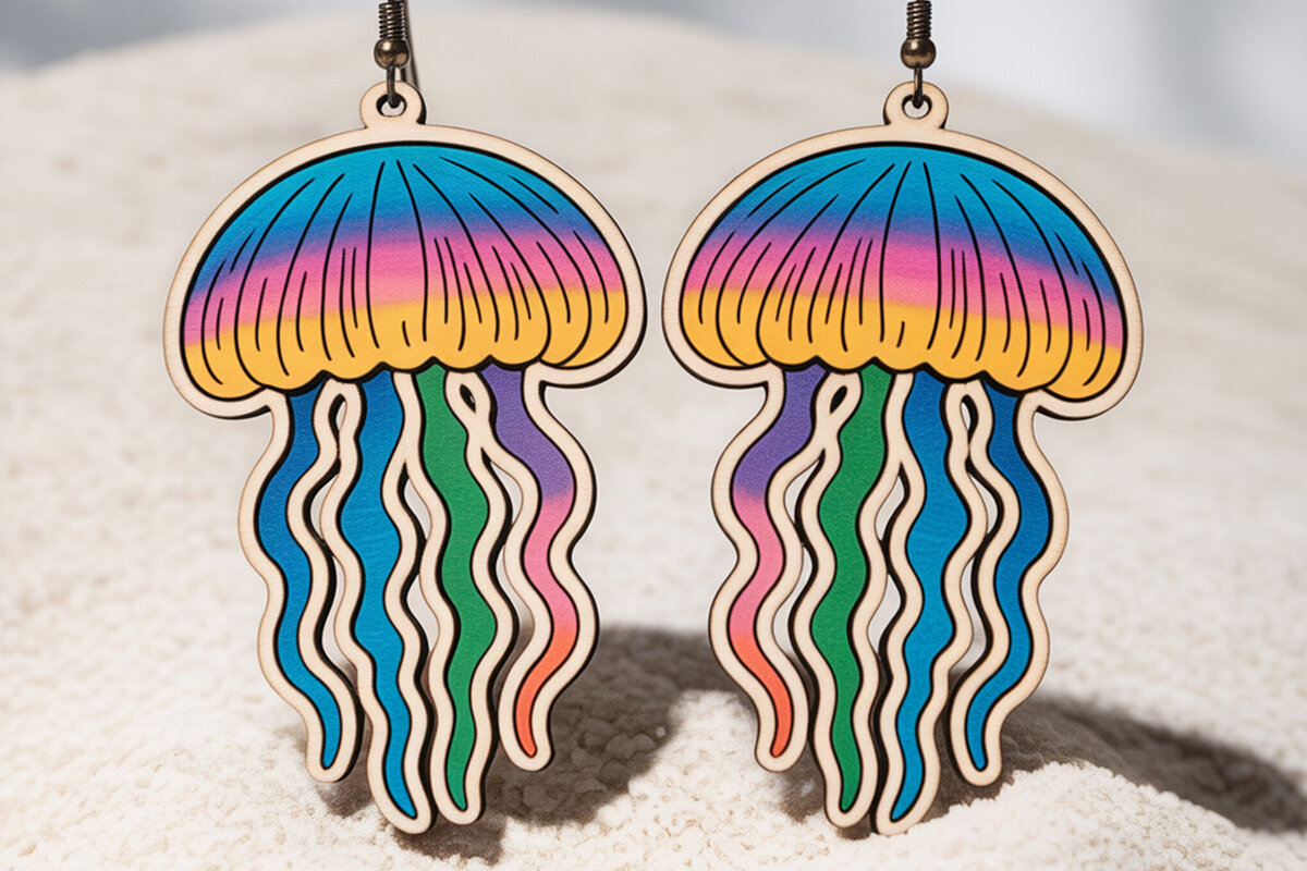 Σετ των 3 Intra απο ξύλο plywood 3mm-4mm πάχος – Σκουλαρίκια καλοκαιρινής μέδουσας Δίασταση  5x5 cm INTRAFABR-121577317