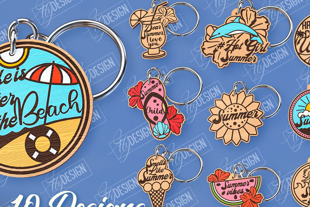 Σετ των 3 Intra απο ξύλο plywood 3mm-4mm πάχος – Καλοκαιρινό μπρελόκ με  κοπής με λέιζερ Δίασταση  5x5 cm INTRAFABR-100123533