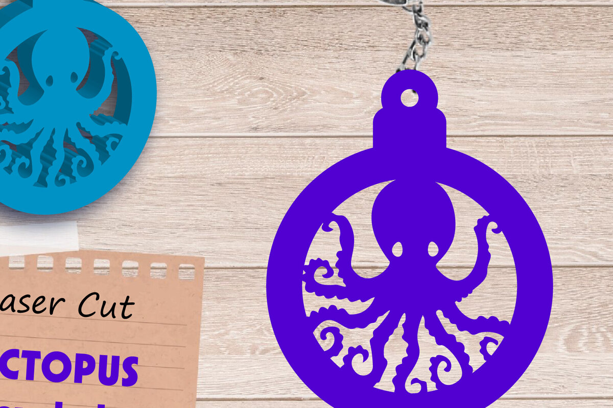 Σετ των 3 Intra απο ξύλο plywood 3mm-4mm πάχος – Καλοκαιρινό μπρελόκ, Αρχείο κοπής με λέιζερ χταποδιού Δίασταση  5x5 cm INTRAFABR-109058920