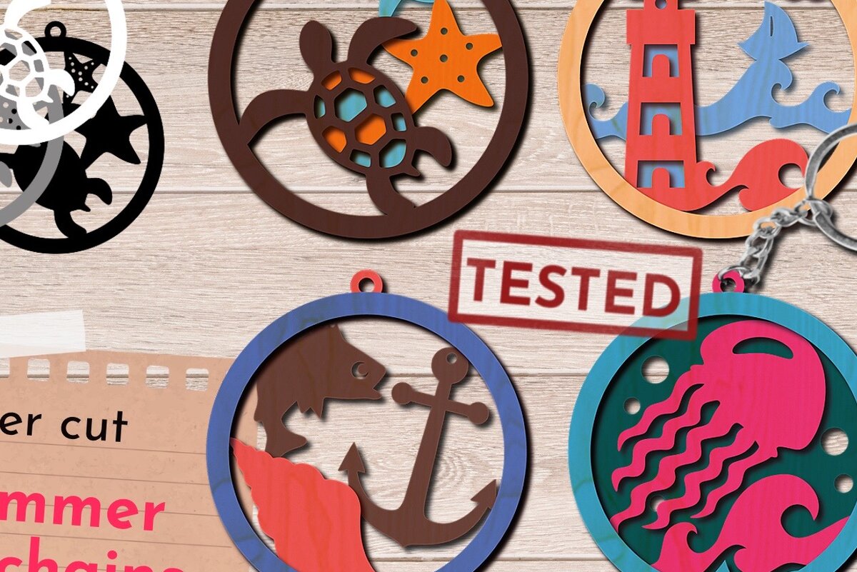 Σετ των 3 Intra απο ξύλο plywood 3mm-4mm πάχος – Καλοκαιρινή δέσμη μπρελόκ, Δίασταση  5x5 cm INTRAFABR-71091616