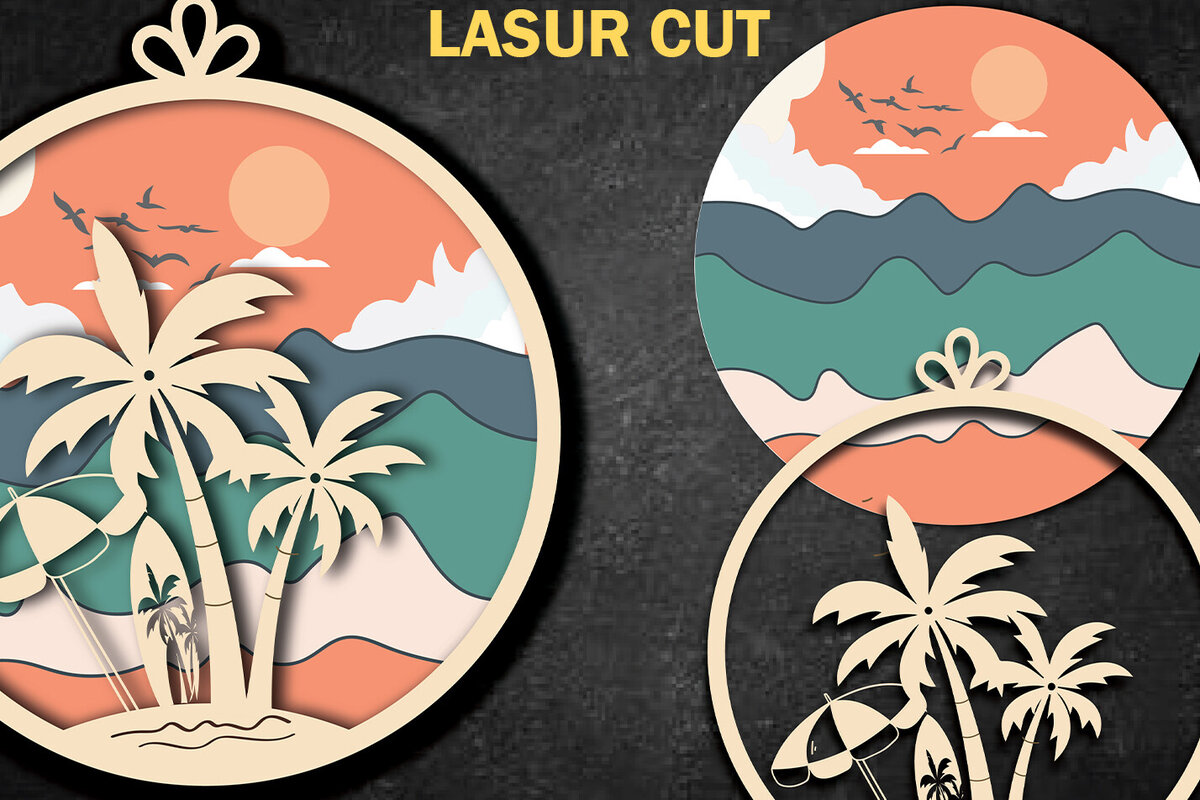 Σετ των 2 Intra απο ξύλο plywood 3mm-4mm πάχος – Summer Design Δίασταση  40x30 cm INTRAFABR-119656453