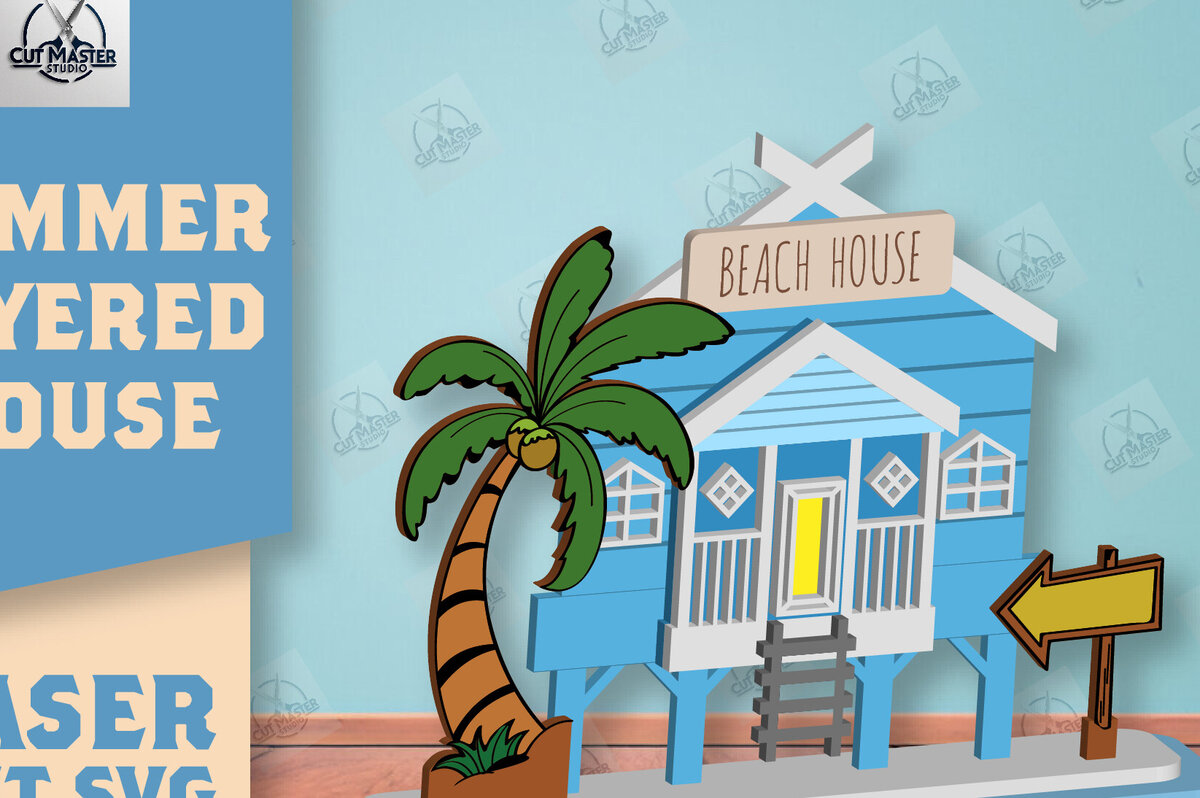 Σετ των 2 Intra απο ξύλο plywood 3mm-4mm πάχος – Summer Layered House Δίασταση  20x20 cm INTRAFABR-123856869