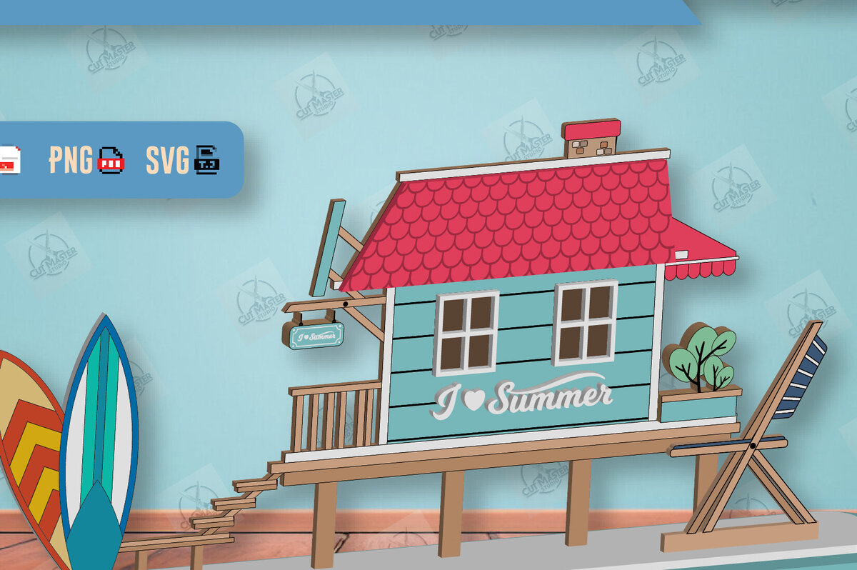 Σετ των 2 Intra απο ξύλο plywood 3mm-4mm πάχος – Summer Layered House Δίασταση  20x20 cm INTRAFABR-123856887