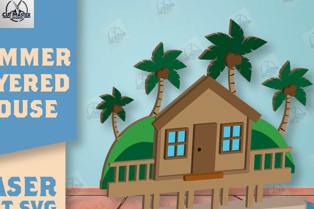 Σετ των 2 Intra απο ξύλο plywood 3mm-4mm πάχος – Summer Layered House Δίασταση  20x20 cm INTRAFABR-123856844