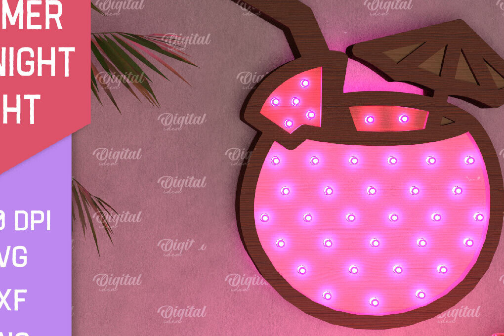 Σετ των 2 Intra απο ξύλο plywood 3mm-4mm πάχος – Καλοκαιρινό Led Night Light Δίασταση  20x20 cm INTRAFABR-96285960