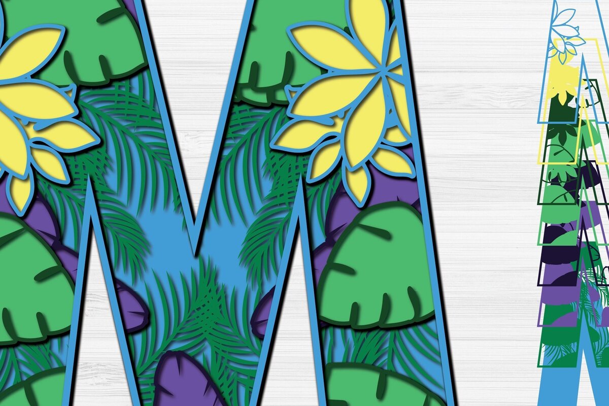 Σετ των 2 Intra απο ξύλο plywood 3mm-4mm πάχος – Summer Letter M Paper Cut Δίασταση  20x20 cm INTRAFABR-31154595