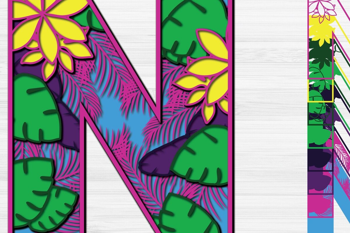 Σετ των 2 Intra απο ξύλο plywood 3mm-4mm πάχος – Summer Letter N Paper Cut Δίασταση  20x20 cm INTRAFABR-31154599