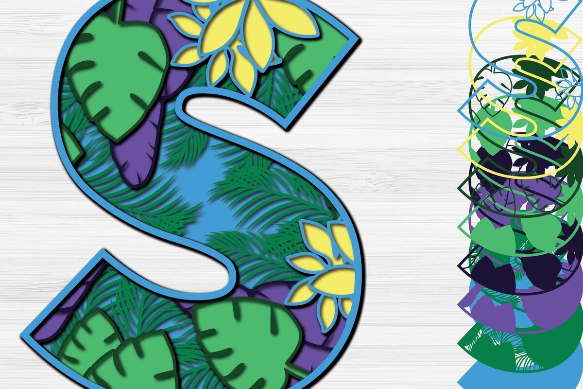 Σετ των 2 Intra απο ξύλο plywood 3mm-4mm πάχος – Summer Letter S Paper Cut Δίασταση  20x20 cm INTRAFABR-31293859