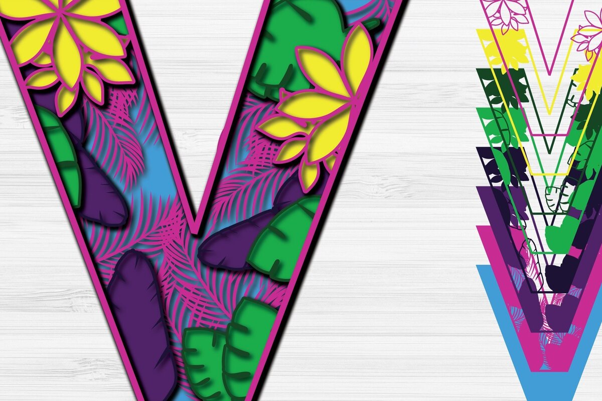 Σετ των 2 Intra απο ξύλο plywood 3mm-4mm πάχος – Summer Letter V Paper Cut Δίασταση  20x20 cm INTRAFABR-31466142