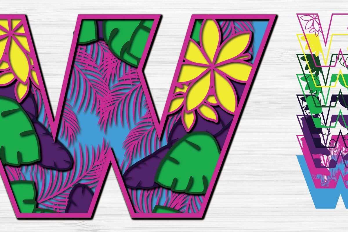 Σετ των 2 Intra απο ξύλο plywood 3mm-4mm πάχος – Summer Letter W Paper Cut Δίασταση  20x20 cm INTRAFABR-31293868