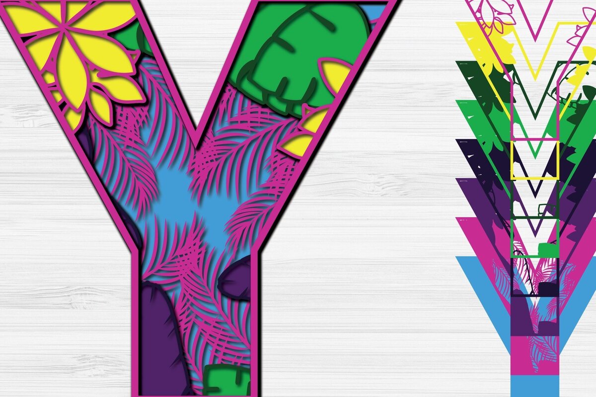 Σετ των 2 Intra απο ξύλο plywood 3mm-4mm πάχος – Summer Letter Y Paper Cut Δίασταση  20x20 cm INTRAFABR-31293876