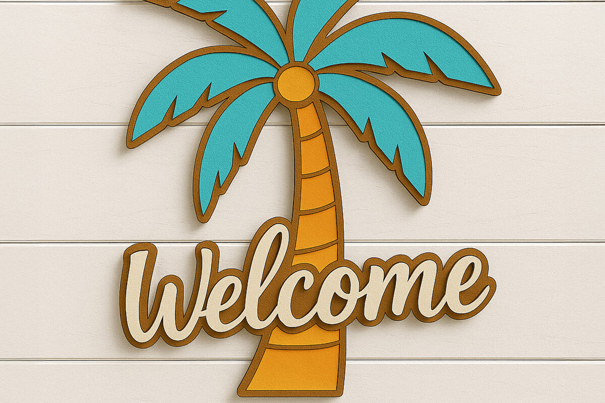 Σετ των 2 Intra απο ξύλο plywood 3mm-4mm πάχος – Καλοκαιρινό φοίνικα Δίασταση  20x20 cm INTRAFABR-122866961