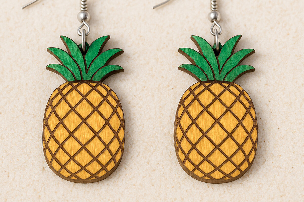 Σετ των 2 Intra απο ξύλο plywood 3mm-4mm πάχος – Summer Pineapple Δίασταση  20x20 cm INTRAFABR-120915020