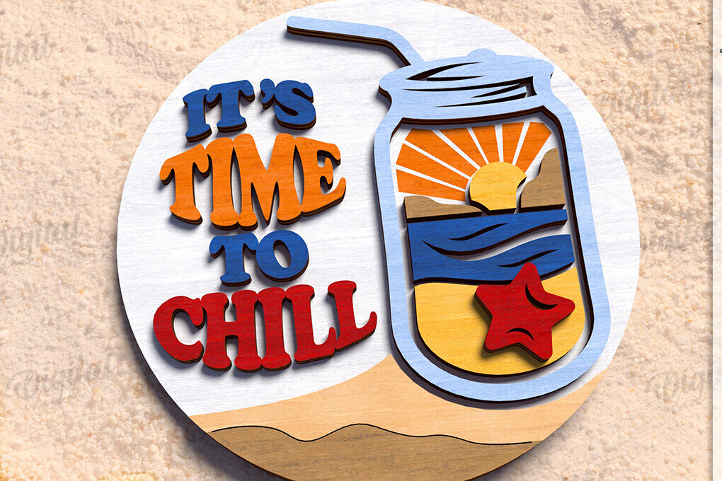 Σετ των 2 Intra απο ξύλο plywood 3mm-4mm πάχος – Καλοκαιρινό ρετρό σημάδι κοπής με λέιζερ Δίασταση  20x20 cm INTRAFABR-122600063