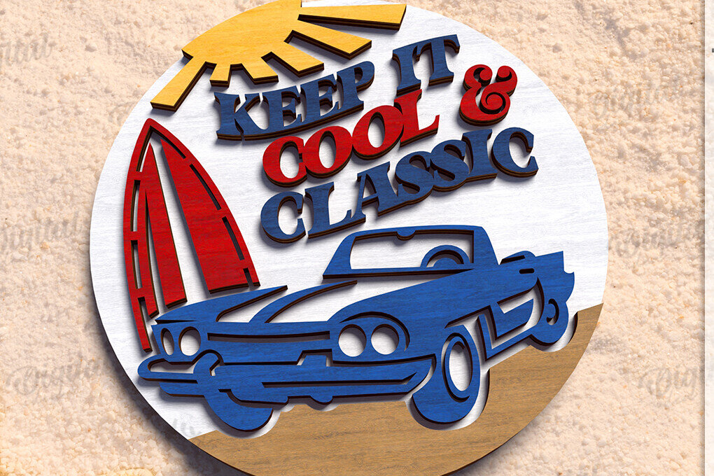 Σετ των 2 Intra απο ξύλο plywood 3mm-4mm πάχος – Καλοκαιρινό ρετρό σημάδι κοπής με λέιζερ Δίασταση  20x20 cm INTRAFABR-122599613