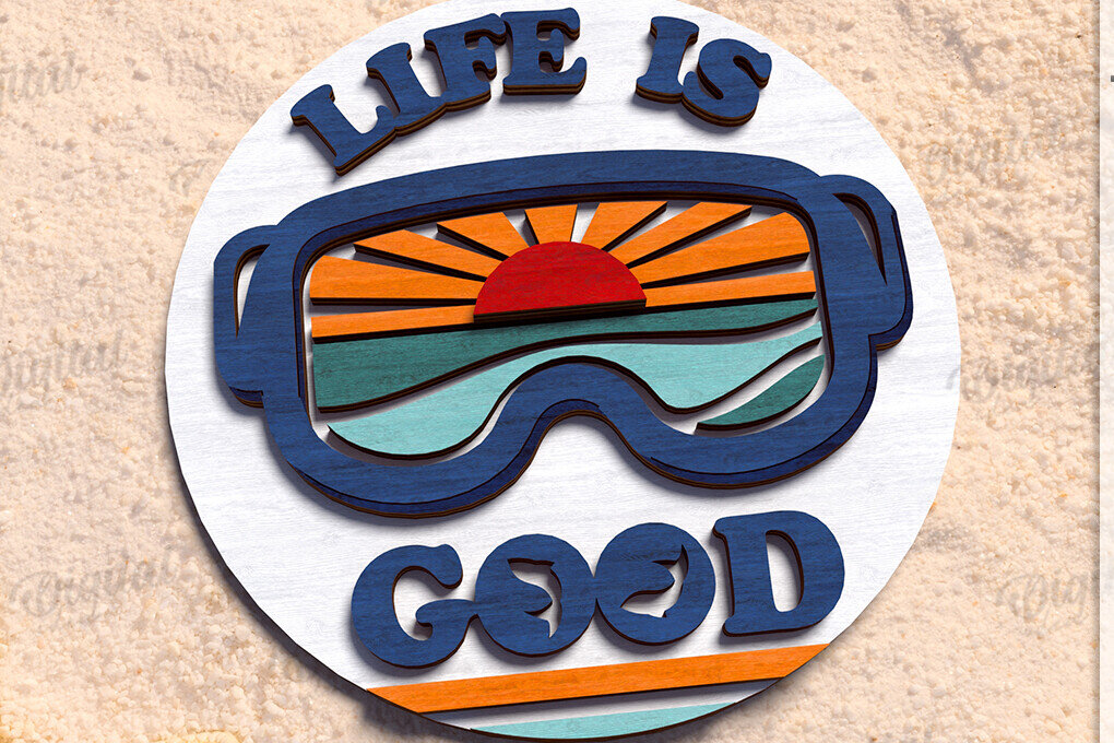 Σετ των 2 Intra απο ξύλο plywood 3mm-4mm πάχος – Καλοκαιρινό ρετρό σημάδι κοπής με λέιζερ Δίασταση  20x20 cm INTRAFABR-122599045