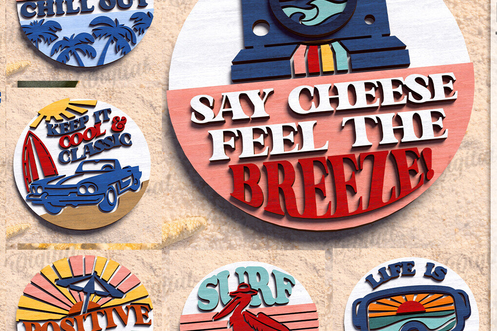 Intra απο ξύλο plywood 3mm-4mm πάχος – Summer Retro Signs Bundle Cut Laser Δίασταση  40x30 cm INTRAFABR-122445711