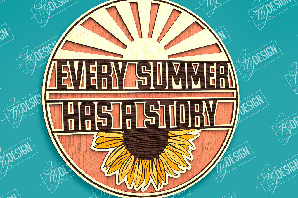 Σετ των 2 Intra απο ξύλο plywood 3mm-4mm πάχος – Καλοκαιρινό στρογγυλό σημάδι | τρισδιάστατη επιγραφή Δίασταση  20x20 cm INTRAFABR-96279020