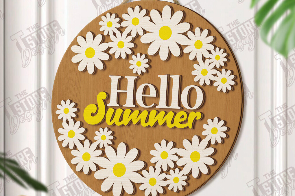 Σετ των 2 Intra απο ξύλο plywood 3mm-4mm πάχος – Καλοκαιρινή στρογγυλή πινακίδα κοπής λέιζερ | Σημάδι βεράντας Δίασταση  20x20 cm INTRAFABR-120348878