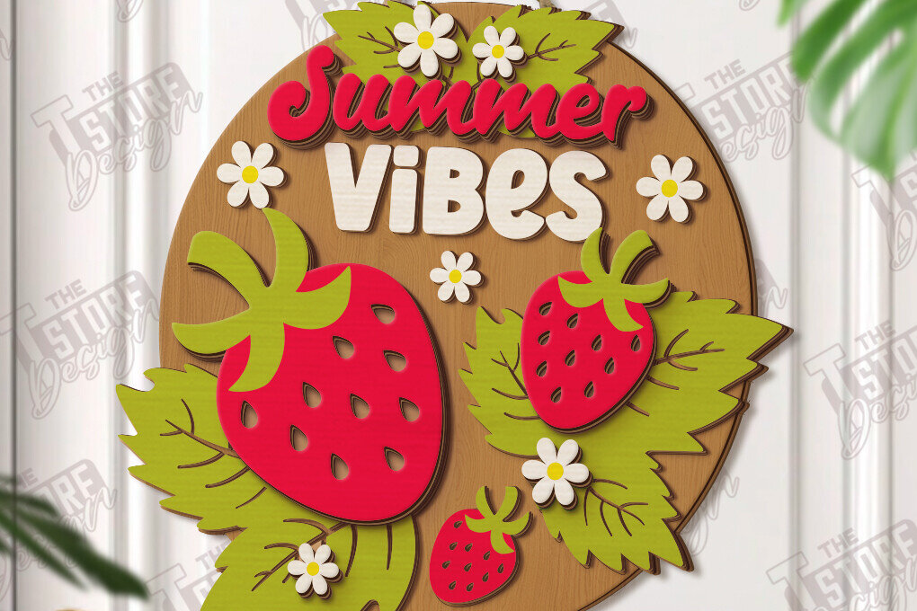 Σετ των 2 Intra απο ξύλο plywood 3mm-4mm πάχος – Καλοκαιρινή στρογγυλή πινακίδα κοπής λέιζερ | Σημάδι βεράντας Δίασταση  20x20 cm INTRAFABR-120348885