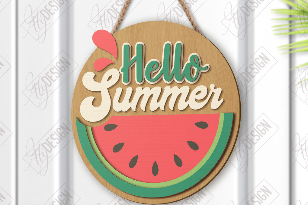 Σετ των 2 Intra απο ξύλο plywood 3mm-4mm πάχος – Καλοκαιρινή στρογγυλή πινακίδα κοπής λέιζερ | Σημάδι βεράντας Δίασταση  20x20 cm INTRAFABR-123045213