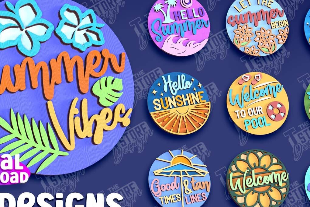 Σετ των 2 Intra απο ξύλο plywood 3mm-4mm πάχος – Πακέτο κοπής λέιζερ καλοκαιρινών στρογγυλών πινακίδων Δίασταση  20x20 cm INTRAFABR-95791859