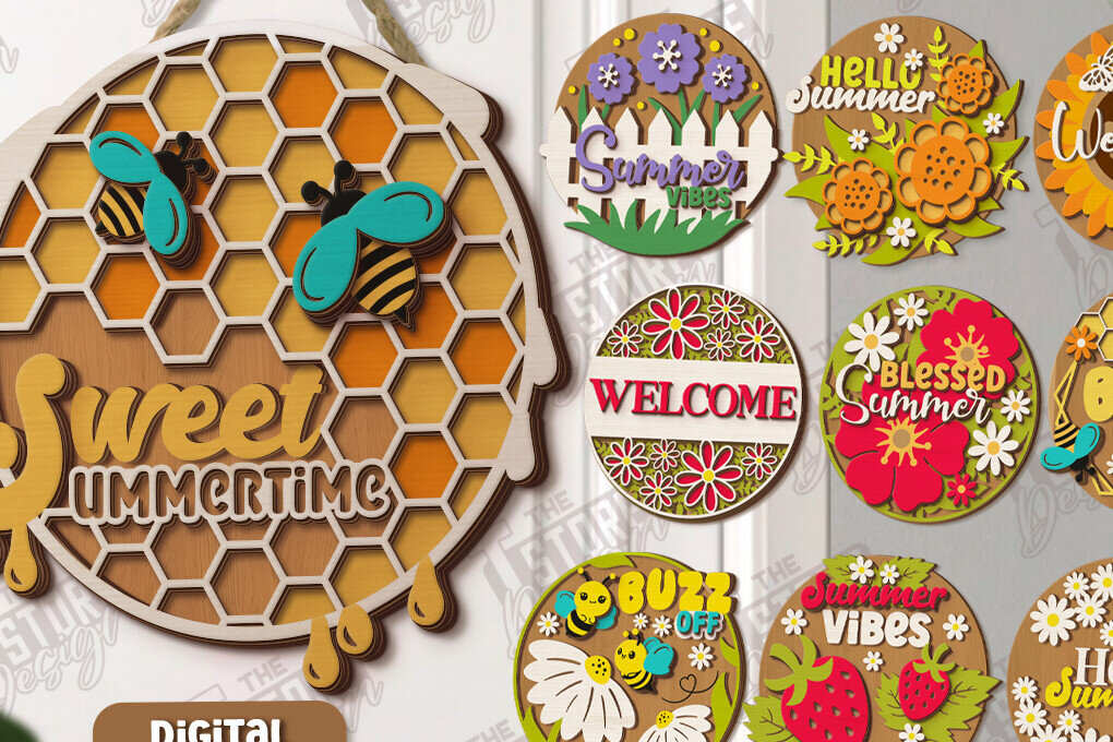 Σετ των 2 Intra απο ξύλο plywood 3mm-4mm πάχος – Πακέτο κοπής λέιζερ καλοκαιρινών στρογγυλών πινακίδων |CNC Δίασταση  20x20 cm INTRAFABR-120348955