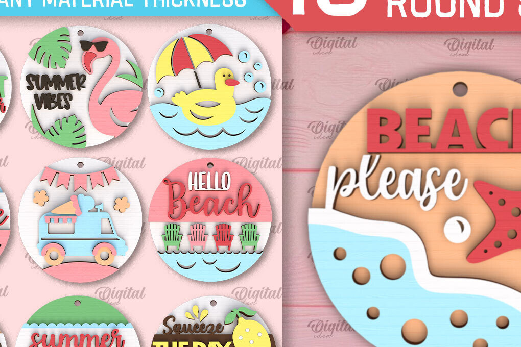 Σετ των 2 Intra απο ξύλο plywood 3mm-4mm πάχος – Πακέτο κοπής λέιζερ καλοκαιρινών στρογγυλών πινακίδων Δίασταση  20x20 cm INTRAFABR-95578084