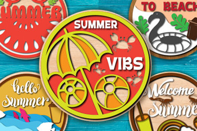 Σετ των 2 Intra απο ξύλο plywood 3mm-4mm πάχος – Πακέτο Summer Round Signs Δίασταση  40x30 cm INTRAFABR-97068458