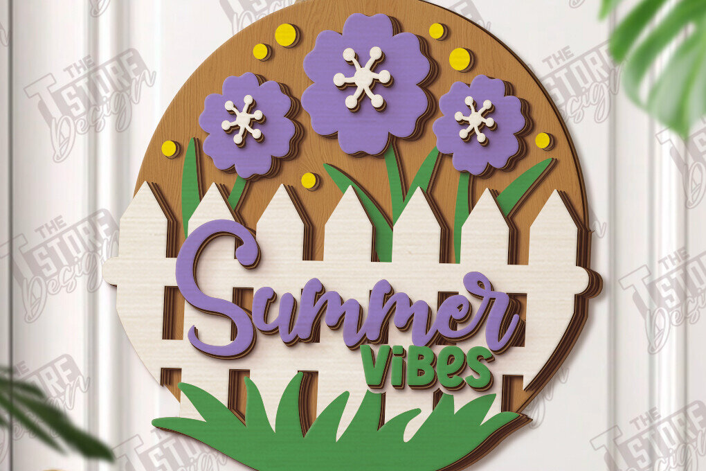 Σετ των 2 Intra απο ξύλο plywood 3mm-4mm πάχος – Καλοκαιρινές στρογγυλές πινακίδες κοπής με λέιζερ | Επιτοίχιο σημάδι Δίασταση  20x20 cm INTRAFABR-120188931