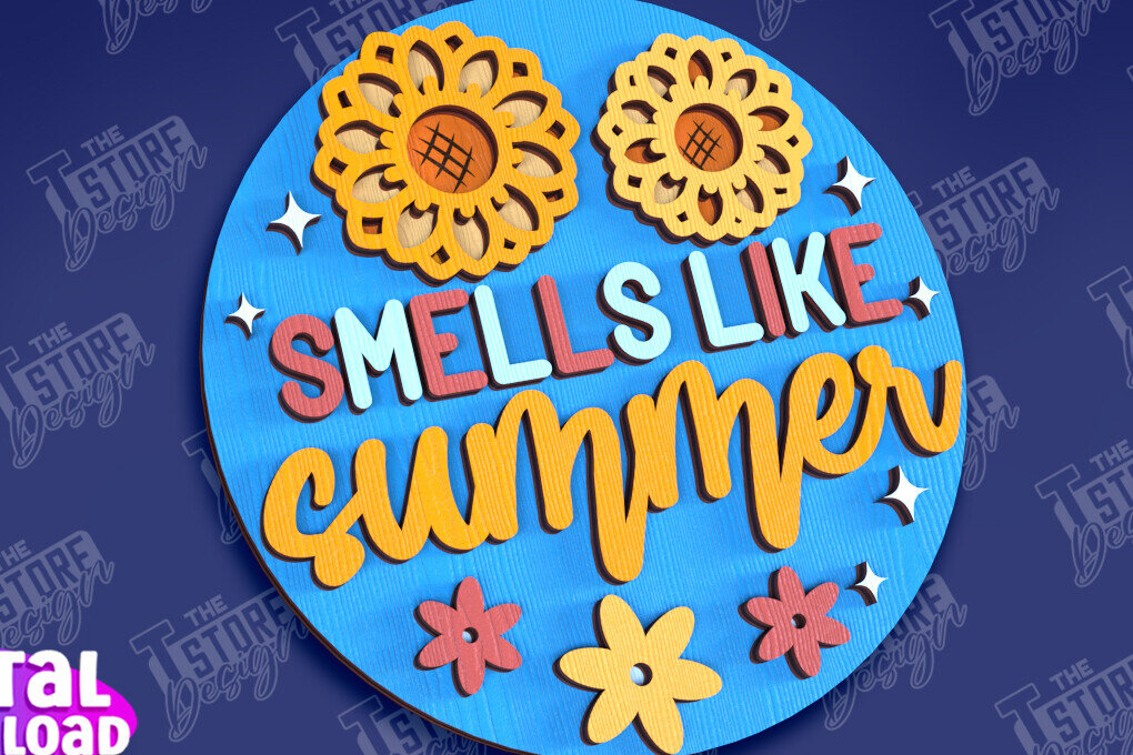 Σετ των 2 Intra απο ξύλο plywood 3mm-4mm πάχος – Καλοκαιρινά στρογγυλά σημάδια | Σημάδια επιγραφή Δίασταση  20x20 cm INTRAFABR-95791805