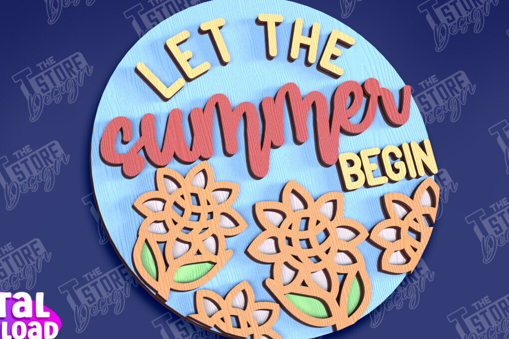 Σετ των 2 Intra απο ξύλο plywood 3mm-4mm πάχος – Καλοκαιρινά στρογγυλά σημάδια | Σημάδια επιγραφή Δίασταση  20x20 cm INTRAFABR-95791806