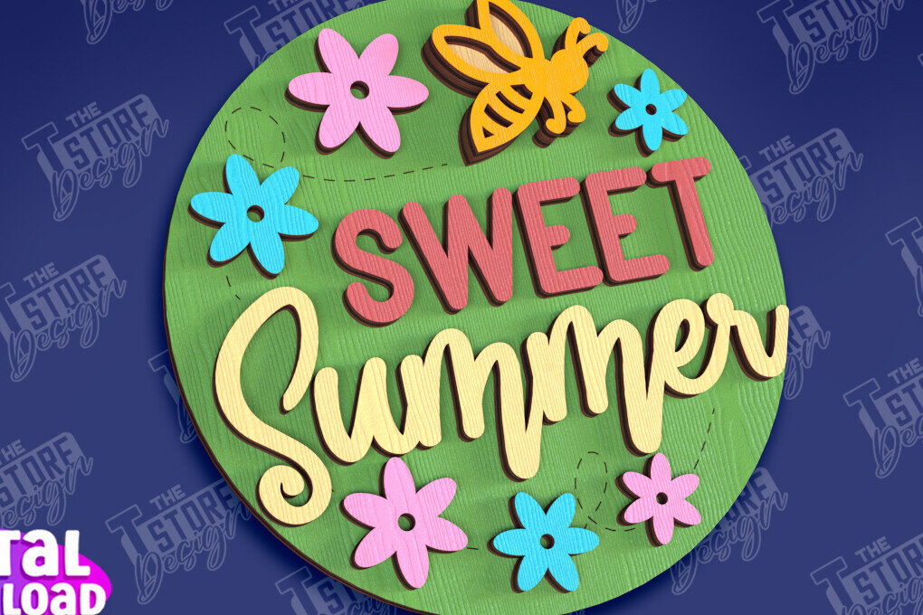 Σετ των 2 Intra απο ξύλο plywood 3mm-4mm πάχος – Καλοκαιρινά στρογγυλά σημάδια | Σημάδια επιγραφή Δίασταση  20x20 cm INTRAFABR-95791813