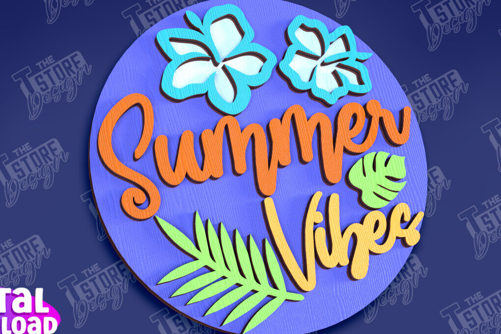 Σετ των 2 Intra απο ξύλο plywood 3mm-4mm πάχος – Καλοκαιρινά στρογγυλά σημάδια | Σημάδια επιγραφή Δίασταση  20x20 cm INTRAFABR-95791758