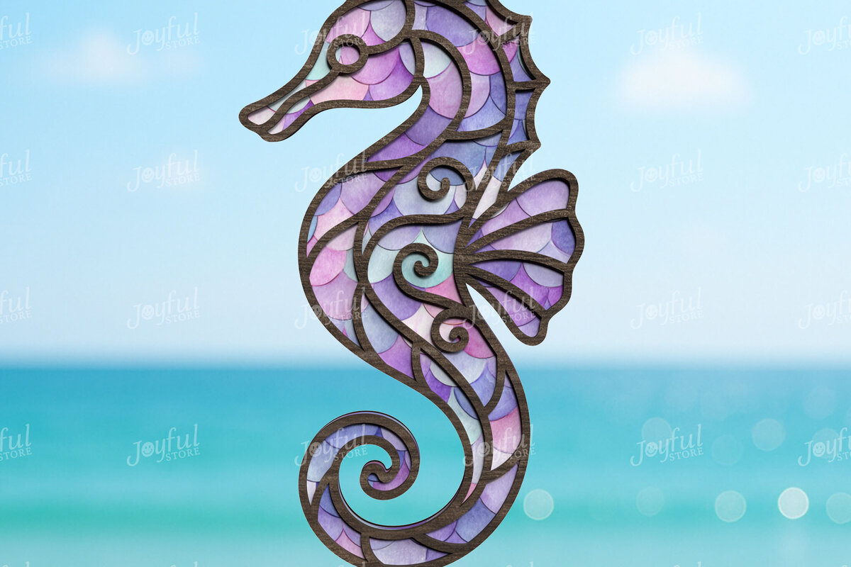 Σετ των 2 Intra απο ξύλο plywood 3mm-4mm πάχος – Summer Seahorse Suncatcher Δίασταση  20x20 cm INTRAFABR-123025384